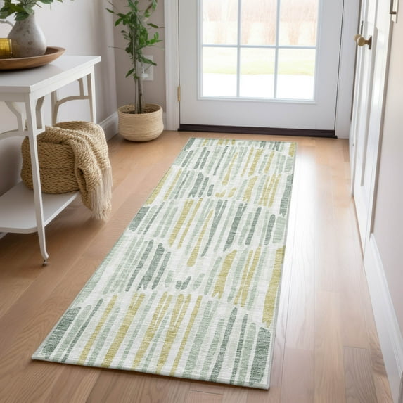 Addison Rugs Chantille Indoor/Outdoor Transitional Lines Sage Washable Runner Rug, 2'3" x 7'6"