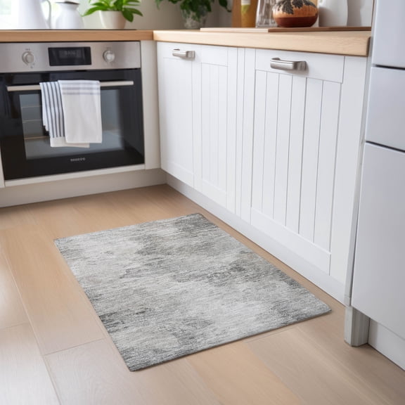 Addison Rugs Chantille Indoor/Outdoor Transitional Abstract Silver Washable Rectangle Rug, 1'8" x 2'6"