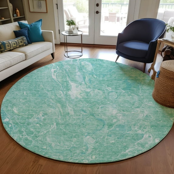 Addison Rugs Chantille Indoor/Outdoor Transitional Abstract Teal Washable Round Rug, 8' x 8'