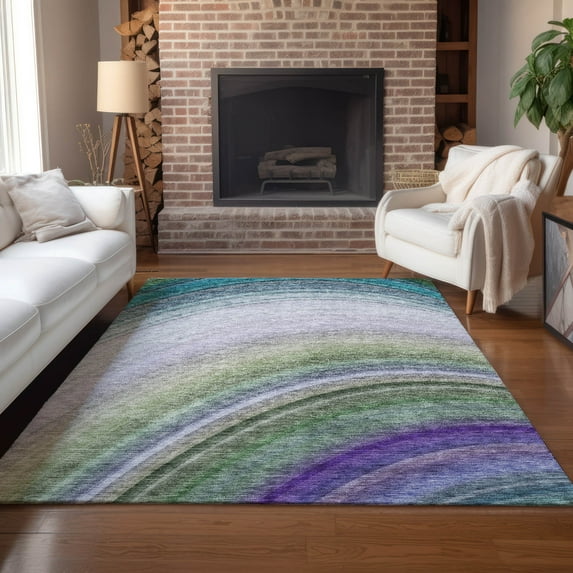 Addison Rugs Chantille Indoor/Outdoor Transitional Waves Teal Washable Rectangle Rug, 10' x 14'