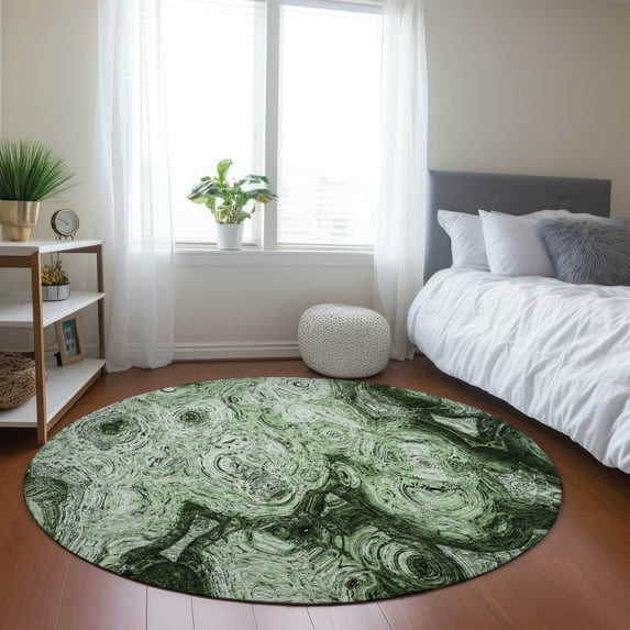 Addison Rugs Chantille Indoor/Outdoor Transitional Circles Green Washable Round Rug, 8' x 8'