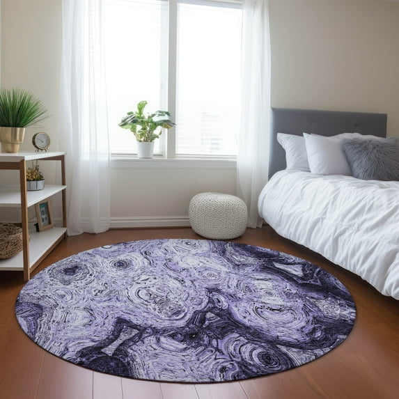 Addison Rugs Chantille Indoor/Outdoor Transitional Circles Purple Washable Round Rug, 8' x 8'