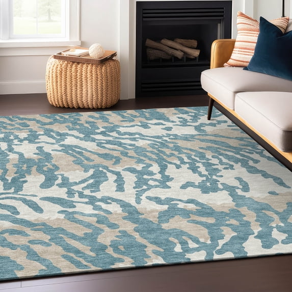 Addison Rugs Chantille Indoor/Outdoor Transitional Animal Print Teal Washable Rectangle Rug, 8' x 10'