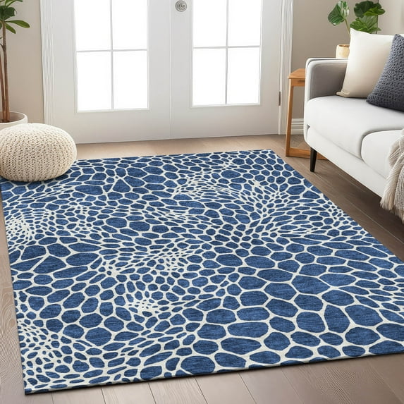 Addison Rugs Chantille Indoor/Outdoor Transitional Geometric Navy Washable Rectangle Rug, 10' x 14'