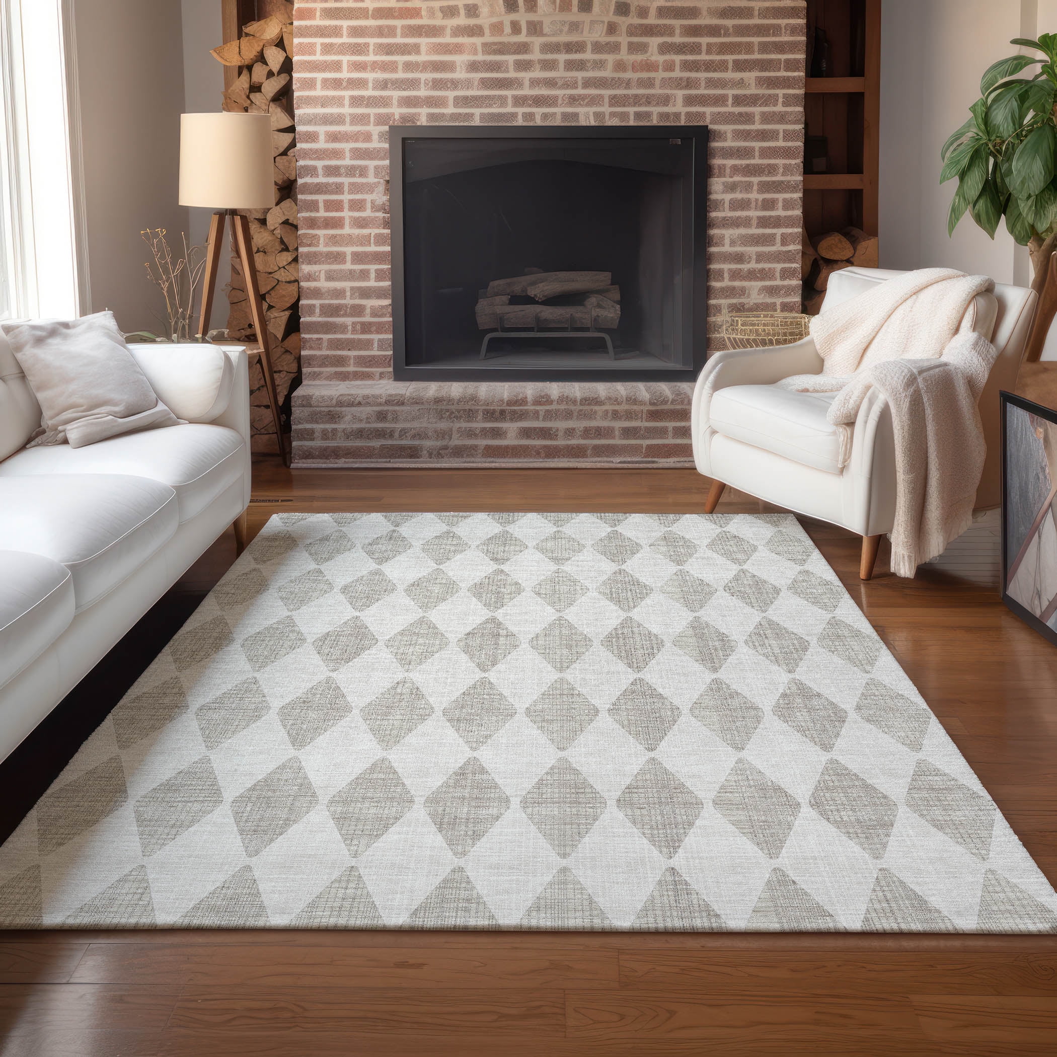 Addison Rugs Chantille Indoor/Outdoor Transitional Diamonds Beige Washable Rectangle Rug, 8' x 10'