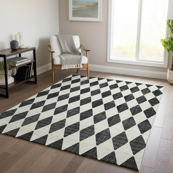 Addison Rugs Chantille Indoor/Outdoor Transitional Diamonds Black Washable Rectangle Rug, 8' x 10'