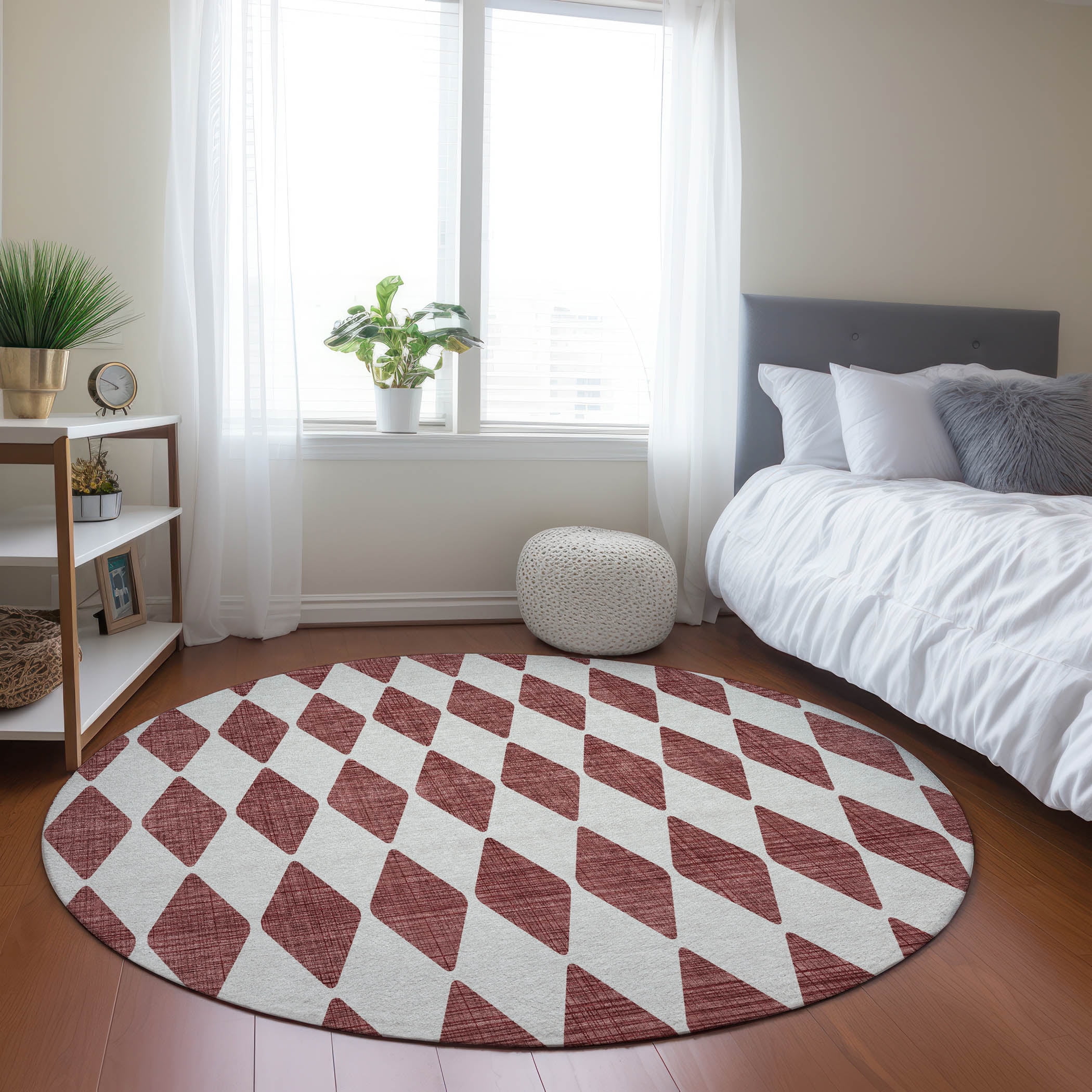 Addison Rugs Chantille Indoor/Outdoor Transitional Diamonds Burgundy Washable Round Rug, 8' x 8'