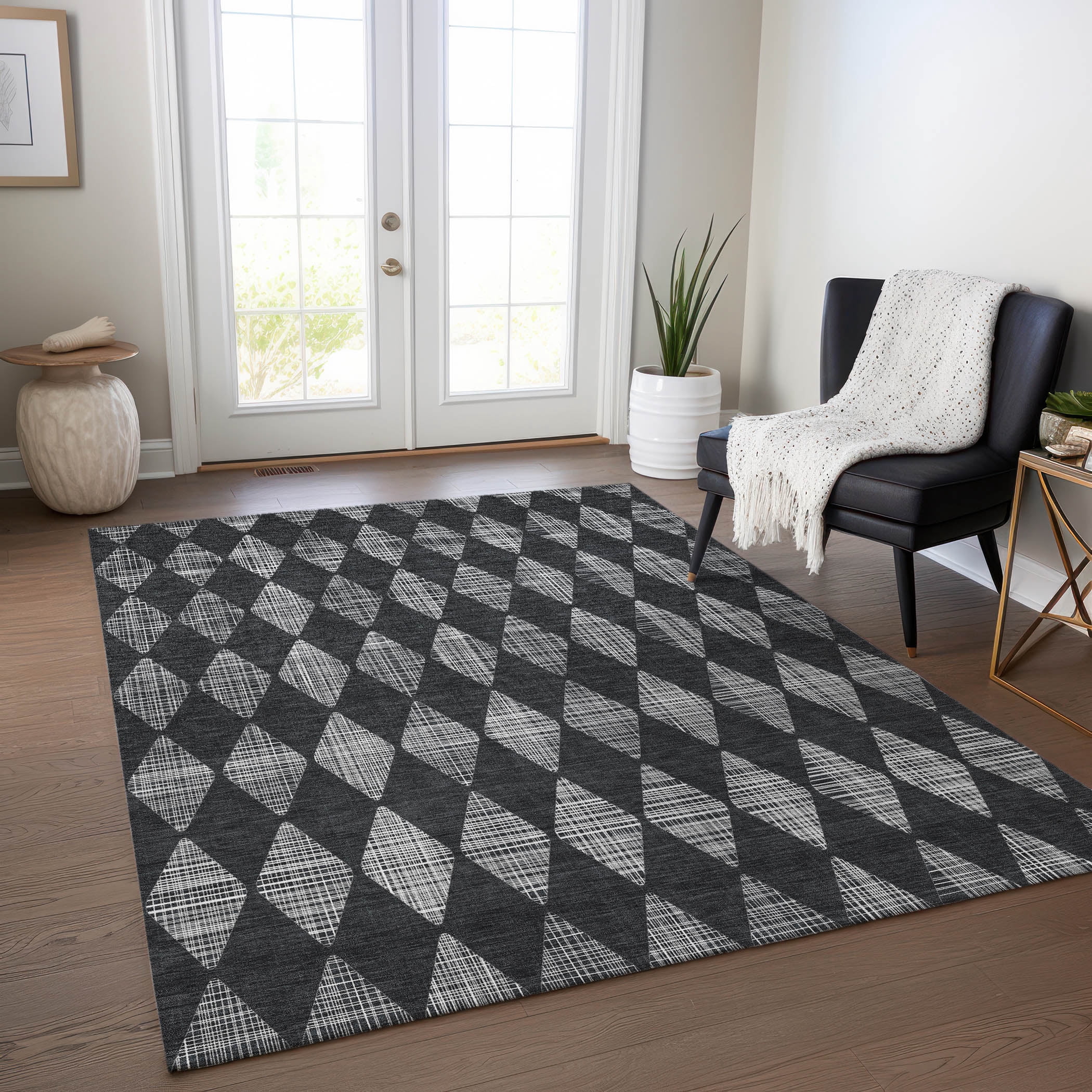 Addison Rugs Chantille Indoor/Outdoor Transitional Diamonds Charcoal ...