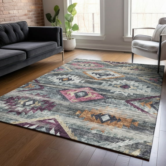 Addison Rugs Chantille Indoor/Outdoor Transitional Southwest Gray Washable Rectangle Rug, 5' x 7'6"