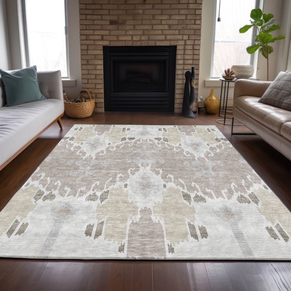 Addison Rugs Chantille Indoor/Outdoor Transitional Ikat Ivory Washable Rectangle Rug, 3' x 5'