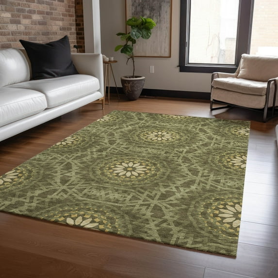Addison Rugs Chantille Indoor/Outdoor Transitional Circles Olive Washable Rectangle Rug, 8' x 10'
