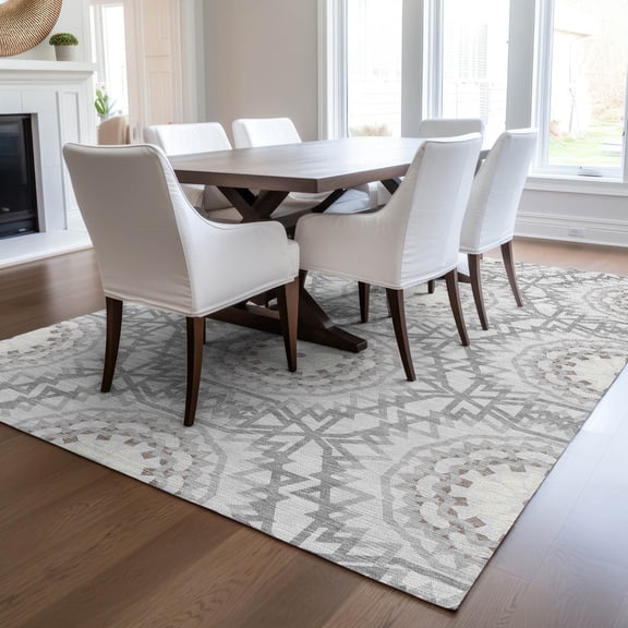Addison Rugs Chantille Indoor/Outdoor Transitional Circles Silver Washable Rectangle Rug, 10' x 14'