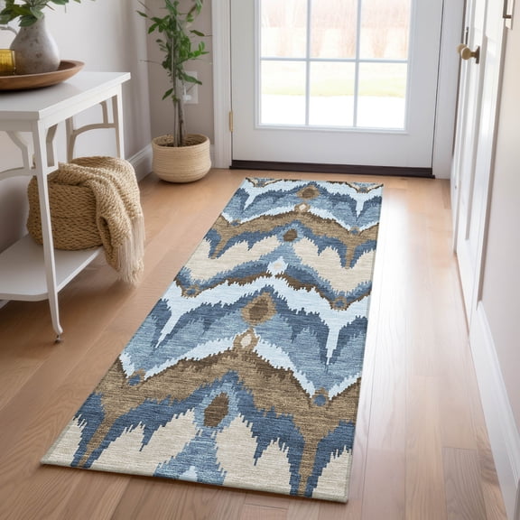Addison Rugs Chantille Indoor/Outdoor Transitional Ikat Blue Washable Runner Rug, 2'3" x 7'6"