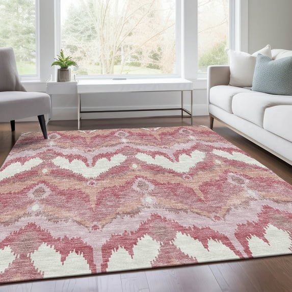 Addison Rugs Chantille Indoor/Outdoor Transitional Ikat Blush Washable Rectangle Rug, 9' x 12'