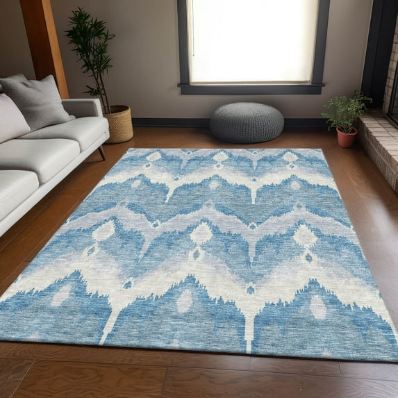 Addison Rugs Chantille Indoor/Outdoor Transitional Ikat Denim Washable Rectangle Rug, 5' x 7'6"