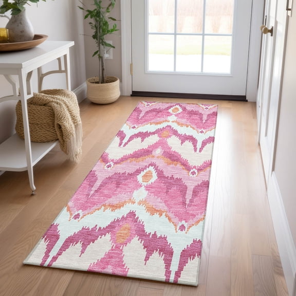 Addison Rugs Chantille Indoor/Outdoor Transitional Ikat Pink Washable Runner Rug, 2'3" x 7'6"