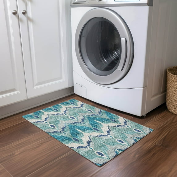 Addison Rugs Chantille Indoor/Outdoor Transitional Ikat Teal Washable Rectangle Rug, 1'8" x 2'6"
