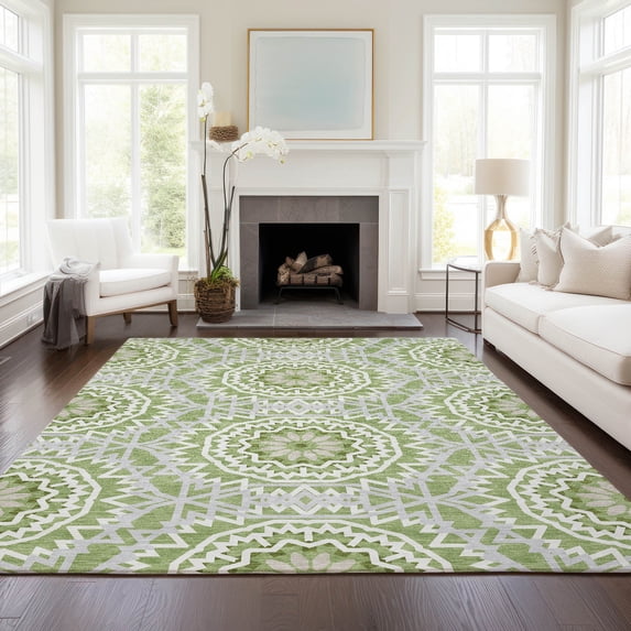 Addison Rugs Chantille Indoor/Outdoor Transitional Circles Green Washable Rectangle Rug, 10' x 14'