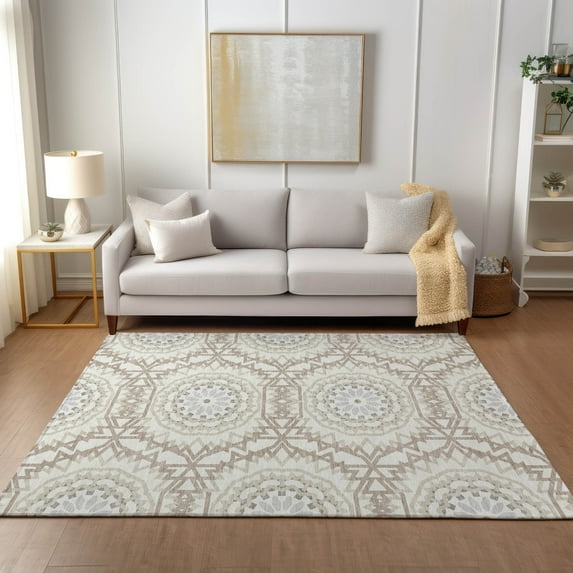 Addison Rugs Chantille Indoor/Outdoor Transitional Circles Ivory Washable Rectangle Rug, 2'6" x 3'10"