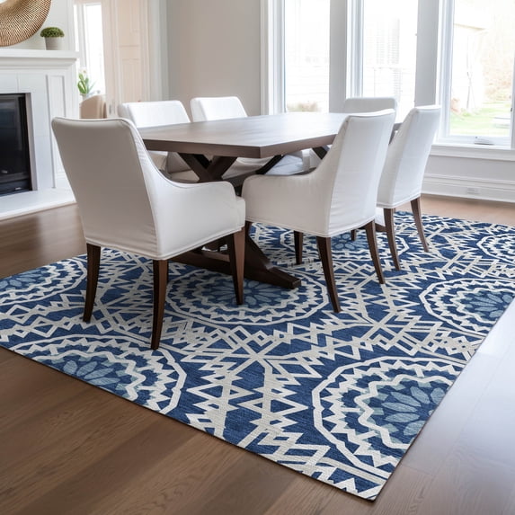 Addison Rugs Chantille Indoor/Outdoor Transitional Circles Navy Washable Rectangle Rug, 5' x 7'6"