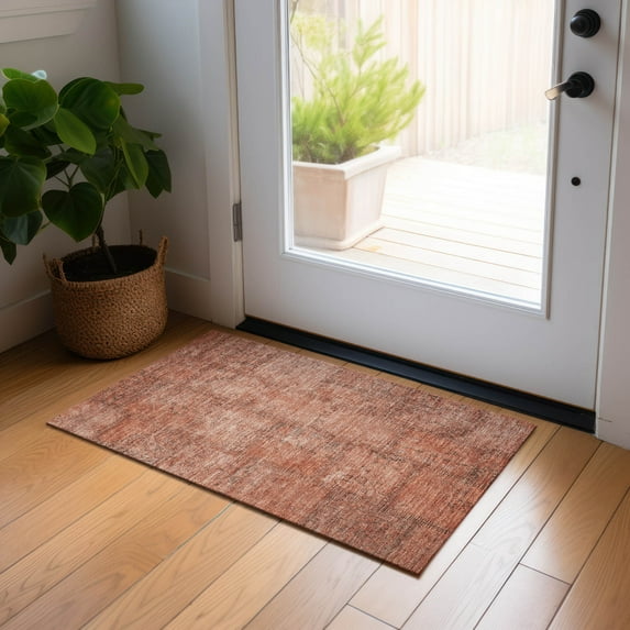 Addison Rugs Chantille Indoor/Outdoor Transitional Patchwork Salmon Washable Rectangle Rug, 1'8" x 2'6"