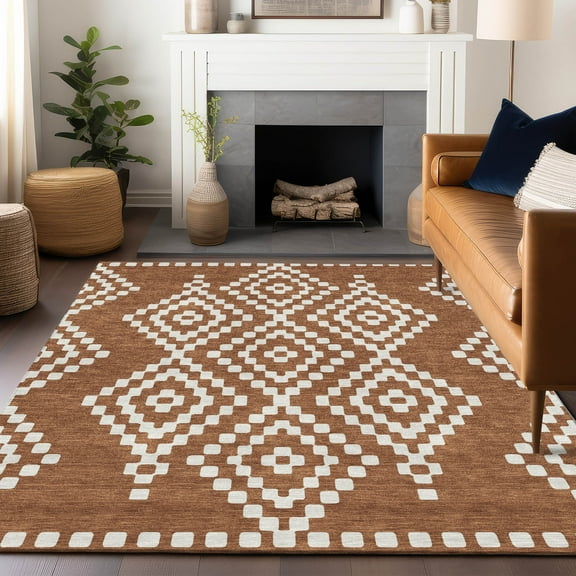 Addison Rugs Chantille Indoor/Outdoor Transitional Diamonds Terracotta Washable Rectangle Rug, 10' x 14'
