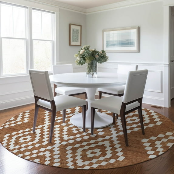 Addison Rugs Chantille Indoor/Outdoor Transitional Diamonds Terracotta Washable Round Rug, 8' x 8'