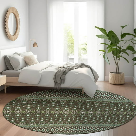 Addison Rugs Chantille Indoor/Outdoor Transitional Boho Brown Washable Round Rug, 8' x 8'
