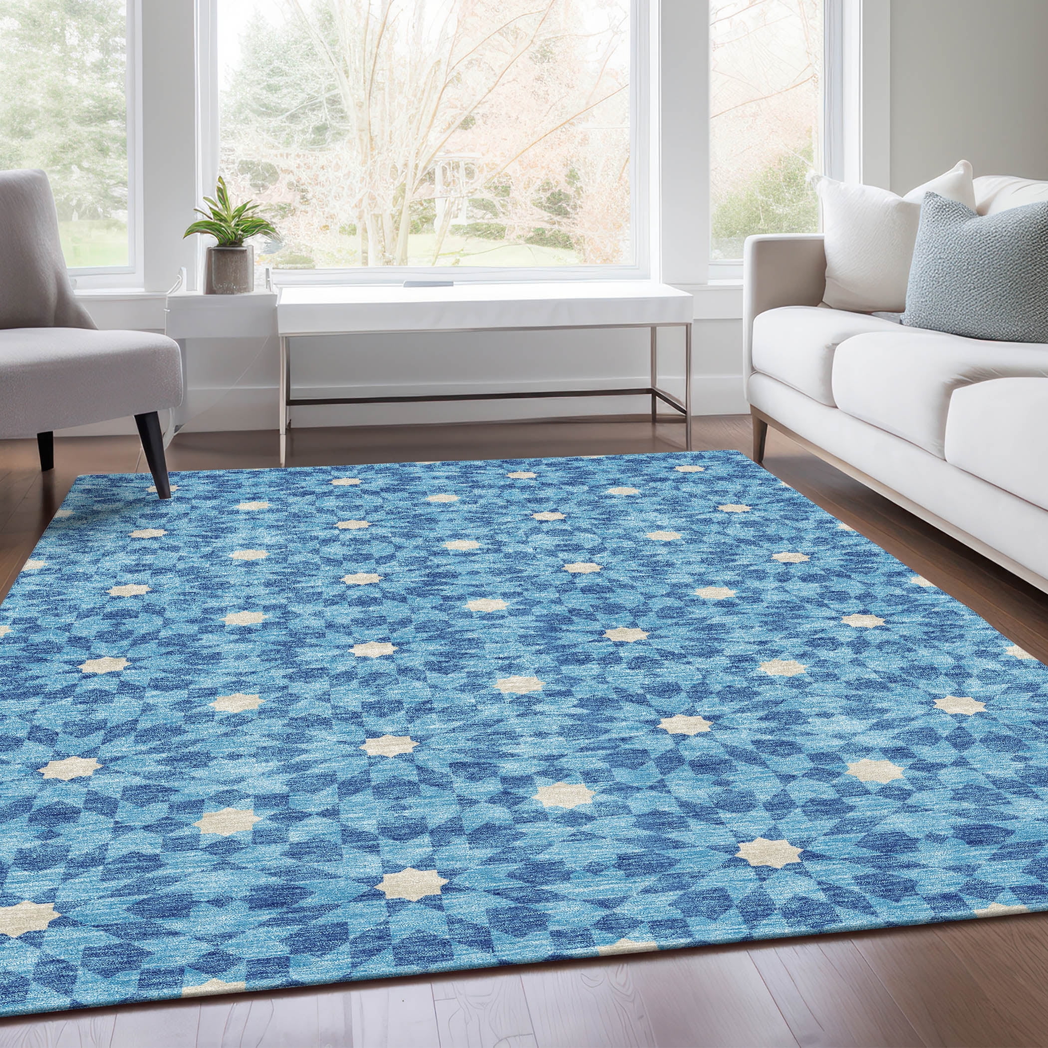 Addison Rugs Chantille Indoor/Outdoor Transitional Spiral Denim Washable Rectangle Rug, 5' x 7'6"