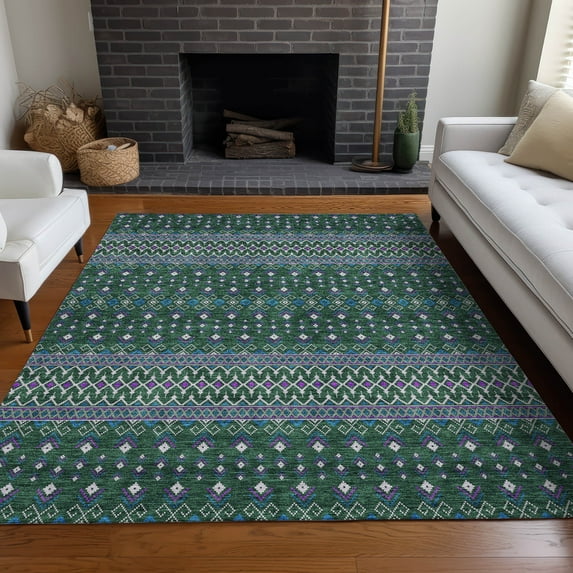 Addison Rugs Chantille Indoor/Outdoor Transitional Boho Green Washable Rectangle Rug, 5' x 7'6"