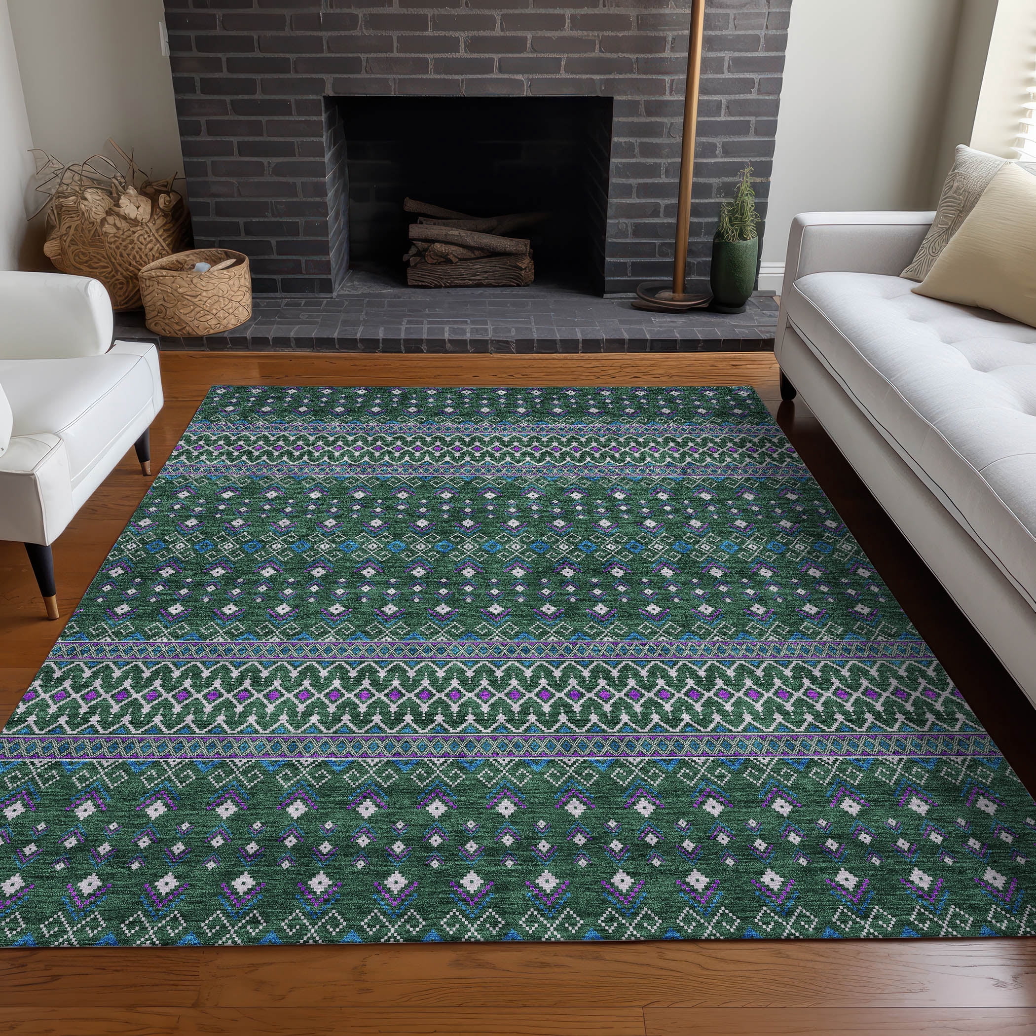 Addison Rugs Chantille Indoor/Outdoor Transitional Boho Green Washable ...