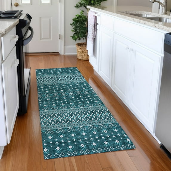 Addison Rugs Chantille Indoor/Outdoor Transitional Boho Teal Washable Runner Rug, 2'3" x 7'6"