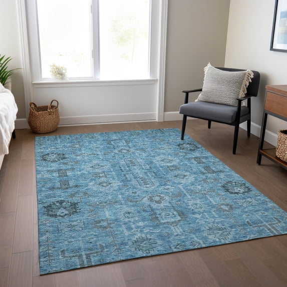 Addison Rugs Chantille Indoor/Outdoor Traditional Oriental Blue Washable Rectangle Rug, 3' x 5'