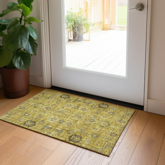 Addison Rugs Chantille Indoor/Outdoor Traditional Oriental Gold Washable Rectangle Rug, 1'8" x 2'6"