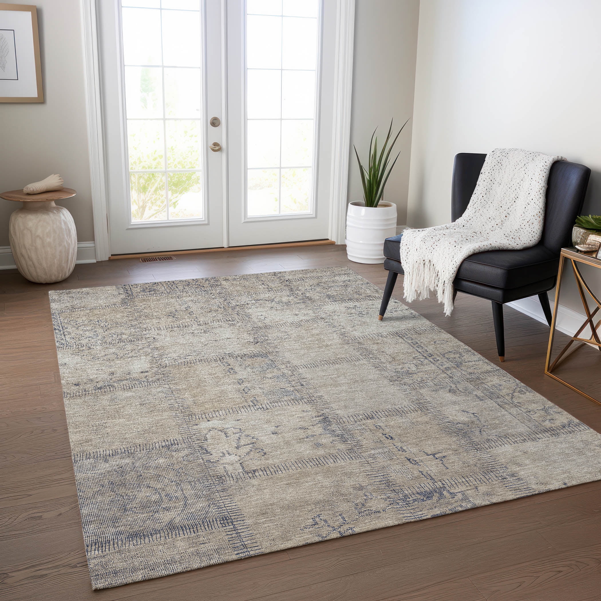 Addison Rugs Chantille Indoor/Outdoor Transitional Patchwork Beige Washable Rectangle Rug, 10' x 14'