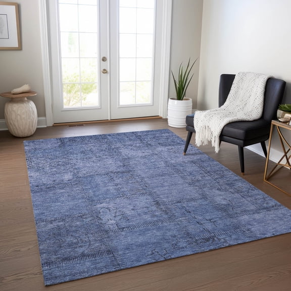 Addison Rugs Chantille Indoor/Outdoor Transitional Patchwork Blue Washable Rectangle Rug, 3' x 5'