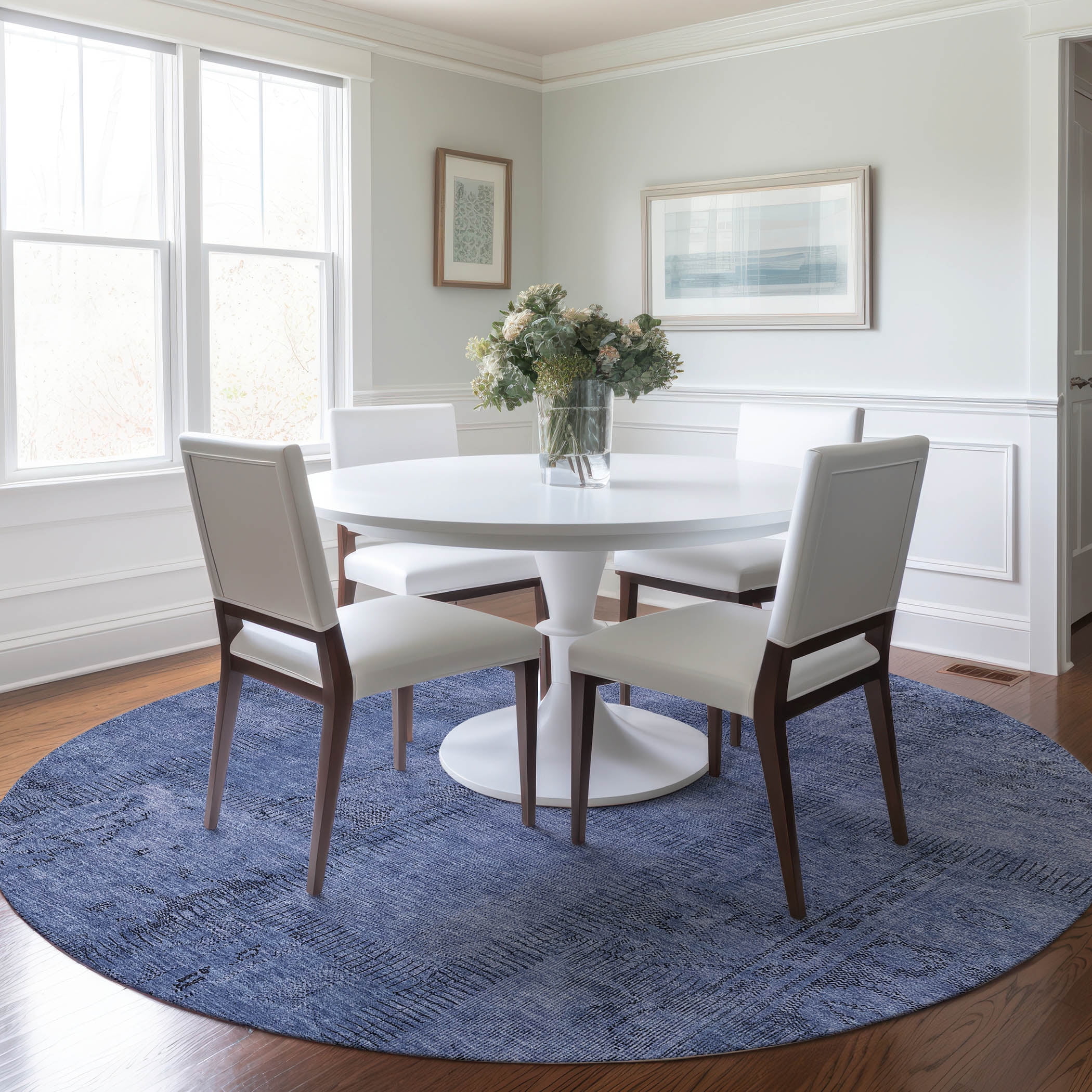 Addison Rugs Chantille Indoor/Outdoor Transitional Patchwork Blue Washable Round Rug, 8' x 8'