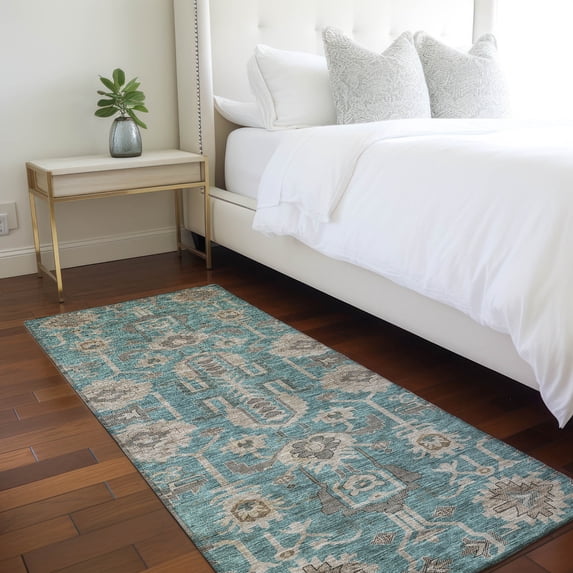 Addison Rugs Chantille Indoor/Outdoor Traditional Oriental Teal Washable Runner Rug, 2'3" x 7'6"