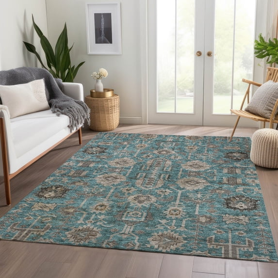 Addison Rugs Chantille Indoor/Outdoor Traditional Oriental Teal Washable Rectangle Rug, 3' x 5'