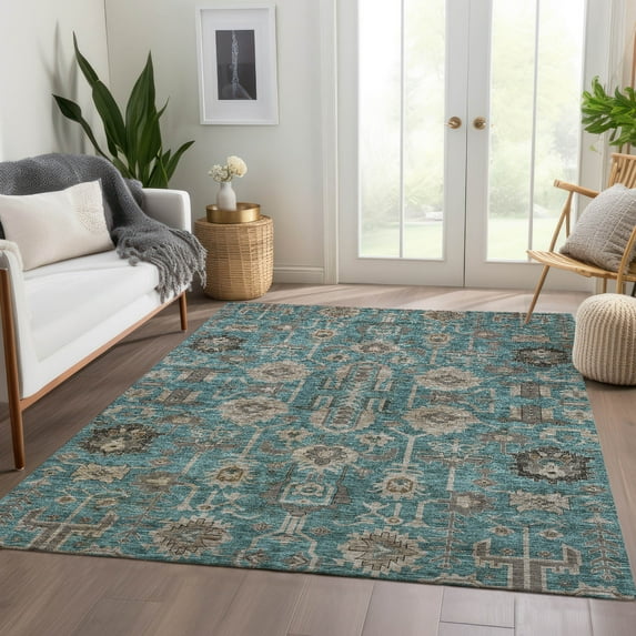 Addison Rugs Chantille Indoor/Outdoor Traditional Oriental Teal Washable Rectangle Rug, 5' x 7'6"