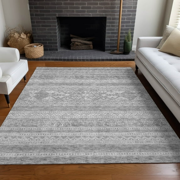 Addison Rugs Chantille Indoor/Outdoor Transitional Southwest Silver Washable Rectangle Rug, 5' x 7'6"