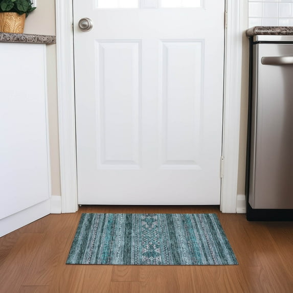 Addison Rugs Chantille Indoor/Outdoor Transitional Southwest Teal Washable Rectangle Rug, 1'8" x 2'6"