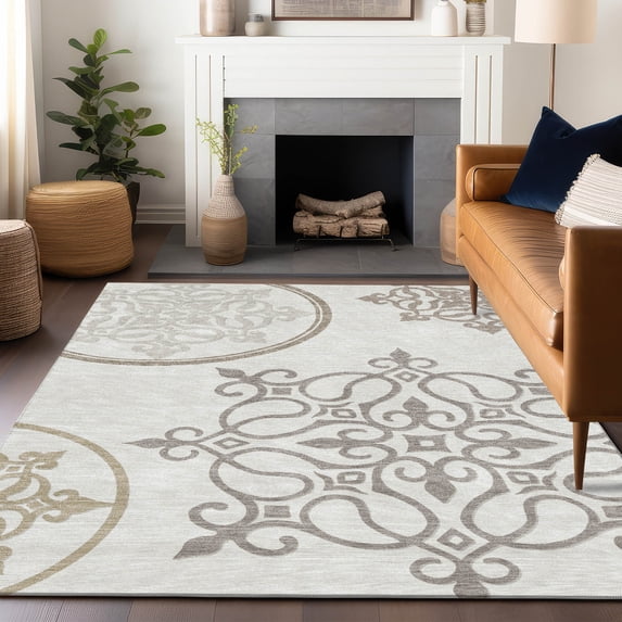 Addison Rugs Machine Washable Indoor/ Outdoor Chantille Bold Medallion Rug Ivory - 10' x 14'