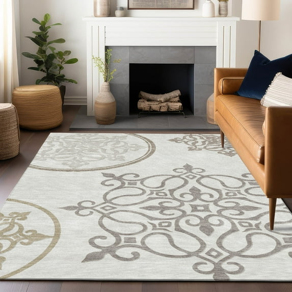 Addison Rugs Chantille Indoor/Outdoor Transitional Scrolls Ivory Washable Rectangle Rug, 5' x 7'6"
