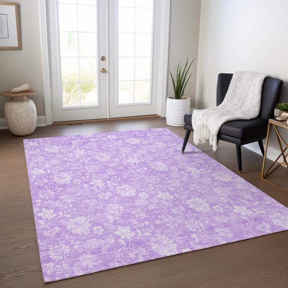 Addison Rugs Chantille Indoor/Outdoor Transitional Floral Lilac Washable Rectangle Rug, 3' x 5'