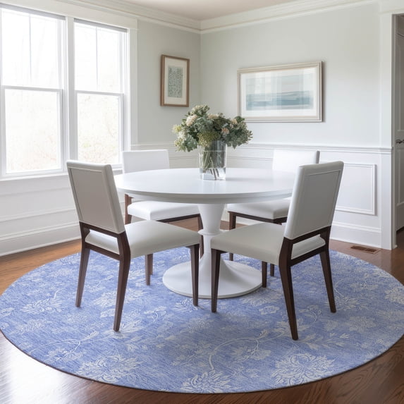 Addison Rugs Chantille Indoor/Outdoor Transitional Floral Sky Washable Round Rug, 8' x 8'