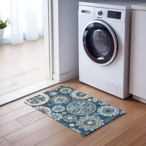 Addison Rugs Chantille Indoor/Outdoor Transitional Kaleidoscope Blue Washable Rectangle Rug, 1'8" x 2'6"