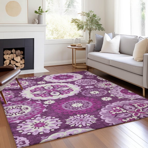 Addison Rugs Chantille Indoor/Outdoor Transitional Kaleidoscope Eggplant Washable Rectangle Rug, 8' x 10'