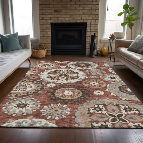 Addison Rugs Chantille Indoor/Outdoor Transitional Kaleidoscope Paprika Washable Rectangle Rug, 3' x 5'