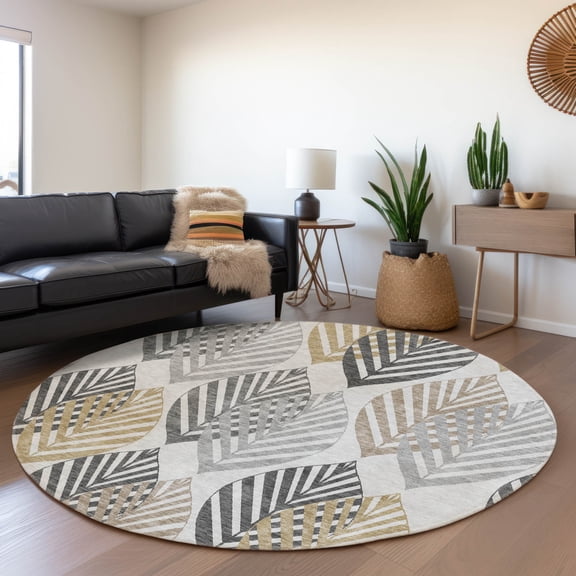 Addison Rugs Chantille Indoor/Outdoor Transitional Floral Silver Washable Round Rug, 8' x 8'